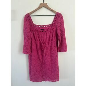 ‼️3/$30‼️ NWT Laundry Shelli Segal Pink Eyelet Crochet Mini Dress Medium Spring